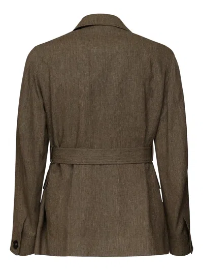 Loro Piana Belted Herringbone Flax Jacket In Brown