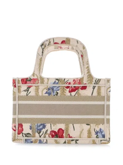 Pre-owned Dior 2020 Mini Canvas Embroidered Hibiscus Book Tote Handbag In Brown