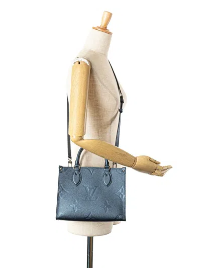 Pre-owned Louis Vuitton 2021-2025 Metallic Monogram Giant Empreinte Onthego Pm Satchel In Blue
