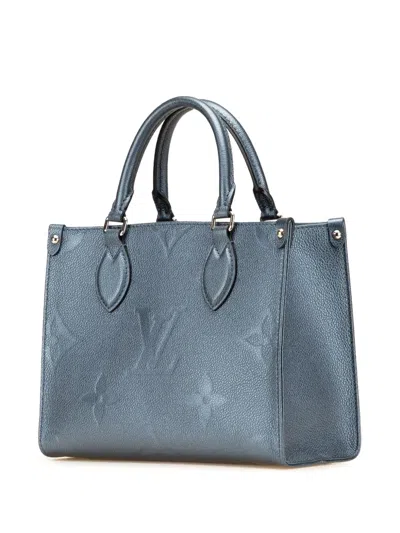 Pre-owned Louis Vuitton 2021-2025 Metallic Monogram Giant Empreinte Onthego Pm Satchel In Blue