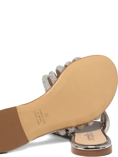 Ninalilou Silver Leather Sandals With Shimmering Straps In Silver