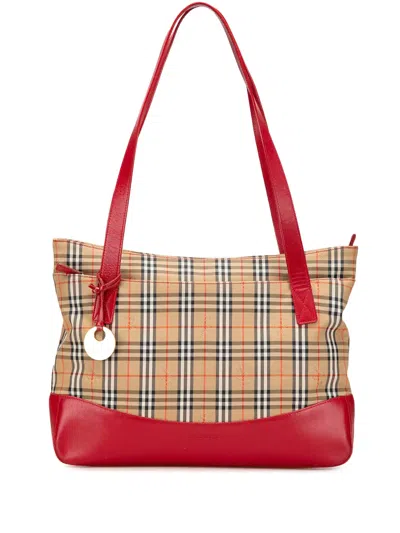 Pre-owned Burberry 20th Century Haymarket Check Canvas Tote Bag In Brown