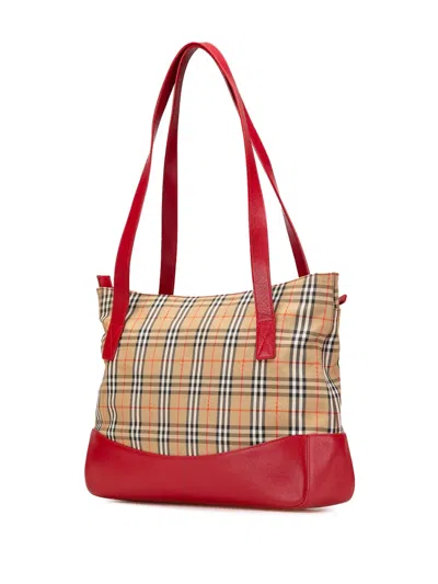 Pre-owned Burberry 20th Century Haymarket Check Canvas Tote Bag In Brown