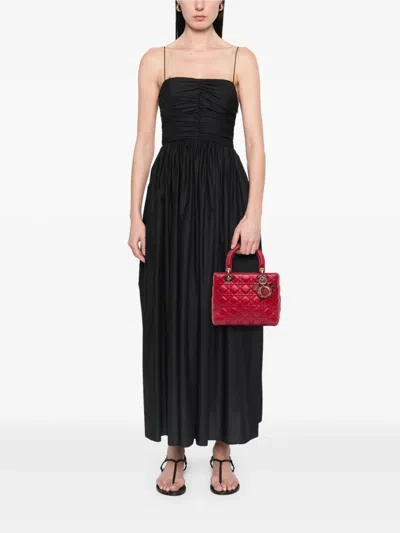 Pre-owned Dior 2016 Medium Lambskin Cannage Lady  Satchel In Red