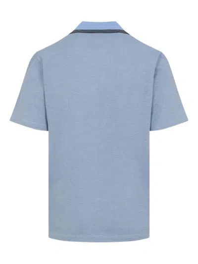 Brioni Striped Edge Polo Shirt In Cotton In Blue