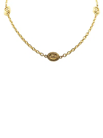 Pre-owned Chanel 1970-1980 Gold Plated Cc Coin Long Chain Station Necklace Costume Necklace