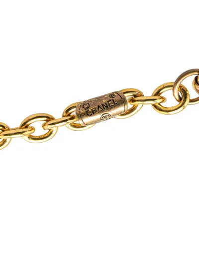 Pre-owned Chanel 1970-1980 Gold Plated Cc Coin Long Chain Station Necklace Costume Necklace