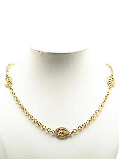 Pre-owned Chanel 1970-1980 Gold Plated Cc Coin Long Chain Station Necklace Costume Necklace