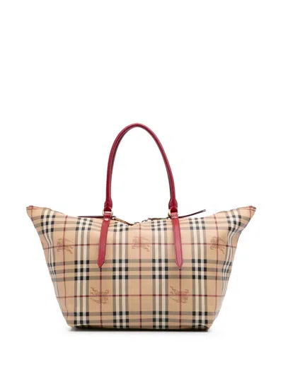 Pre-owned Burberry 2000-2017 Medium Haymarket Check Canvas Salisbury Tote Bag In Brown