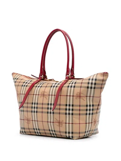 Pre-owned Burberry 2000-2017 Medium Haymarket Check Canvas Salisbury Tote Bag In Brown