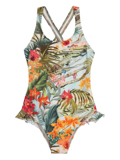 Lygia & Nanny Crossover-strap Ruffle-detail Swimsuit In Green
