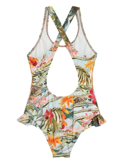 Lygia & Nanny Crossover-strap Ruffle-detail Swimsuit In Green