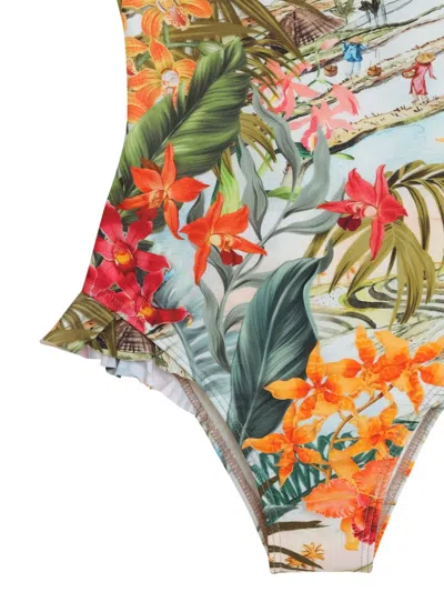 Lygia & Nanny Crossover-strap Ruffle-detail Swimsuit In Green