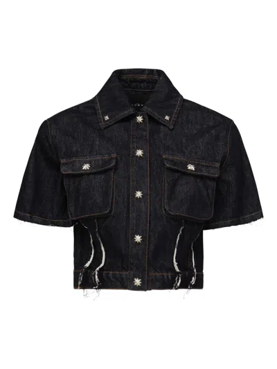 John Richmond Short Sleeves Denim Shirt In Midnight Blue