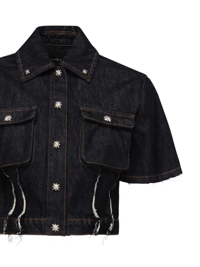 John Richmond Short Sleeves Denim Shirt In Midnight Blue