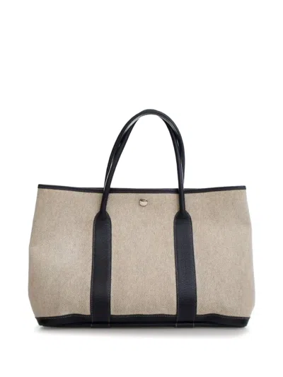 Pre-owned Hermes 2004 Toile And Buffalo Leather Garden Party 36 Tote Bag