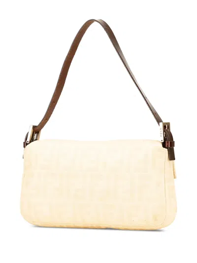 Pre-owned Fendi 2000-2010 Zucca Canvas Baguette Shoulder Bag In Brown