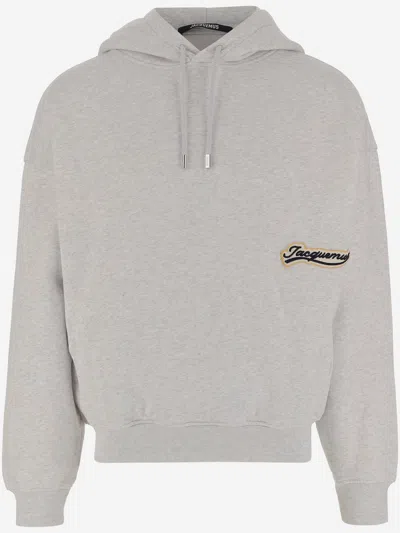 Jacquemus Hooded Sweater With Drawstring And Ribbed Finish In Gray