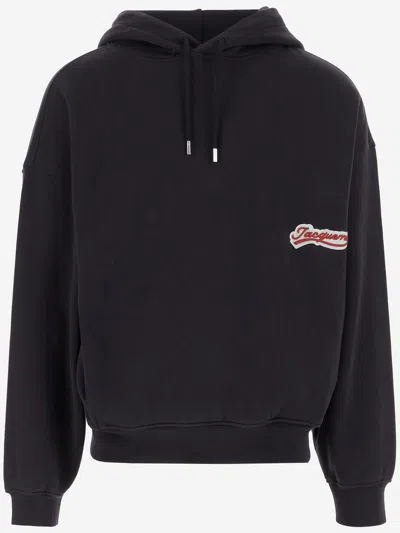 Jacquemus Cotton Sweatshirt With Embroidered Varsity Patch In Black