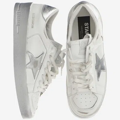 Golden Goose Stardan Sneakers With Silver Metallic Leather Star And Heel Tab In White