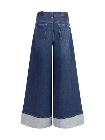 7 For All Mankind Wide-leg Denim Trousers Folded Cuffs In Blue