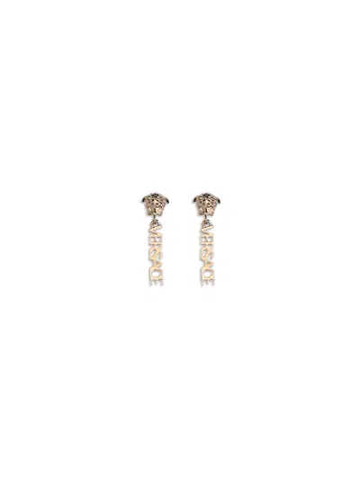 Versace Medusa Stud Drop Logo Earrings In Gold