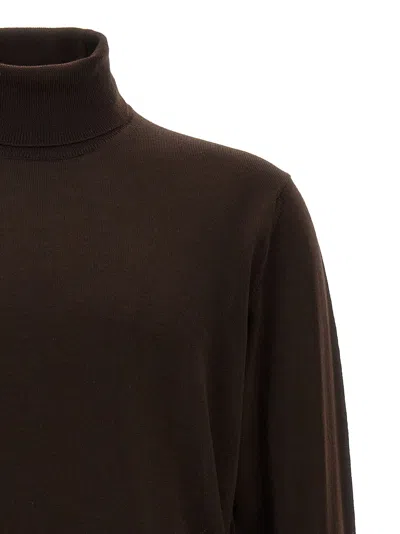 Roberto Collina Ribbed Turtleneck Sweater Long Sleeves In Brown