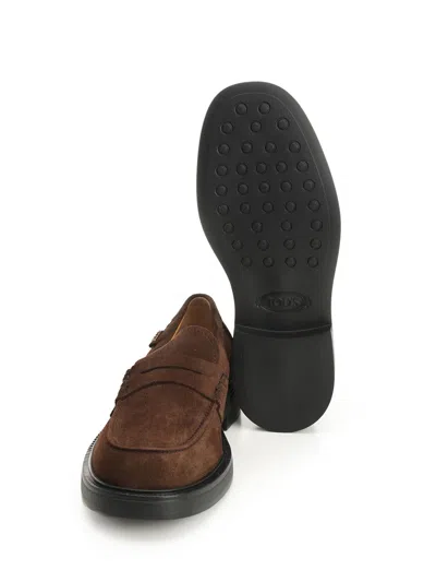 Tod's Penny Strap Loafers Suede Finish In Black