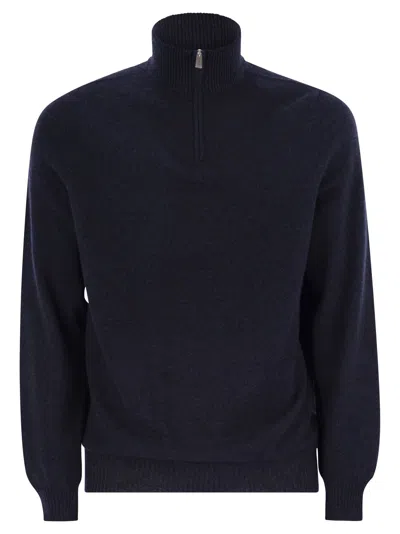 Fedeli Favonio - Zip Turtleneck Sweater In Cashmere In Blue