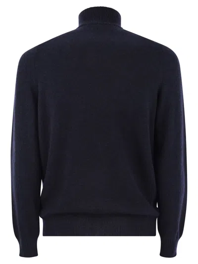 Fedeli Favonio - Zip Turtleneck Sweater In Cashmere In Blue