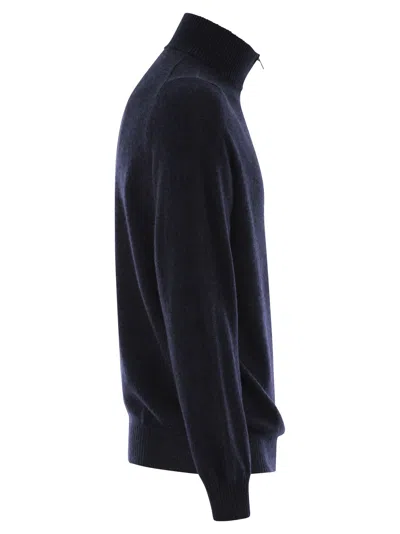 Fedeli Favonio - Zip Turtleneck Sweater In Cashmere In Blue