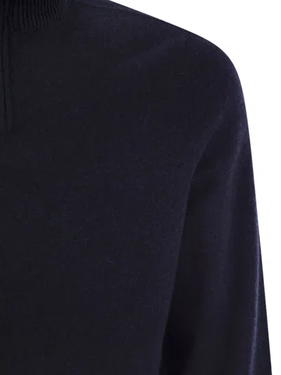 Fedeli Favonio - Zip Turtleneck Sweater In Cashmere In Blue