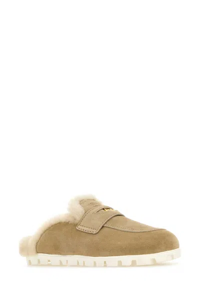 Miu Miu Beige Suede Slippers