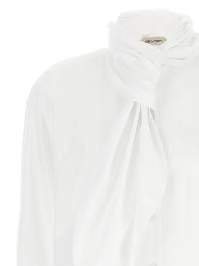 Alberta Ferretti Draped High Collar Long Sleeves Shirt In White
