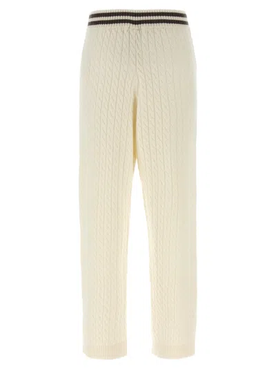 Brunello Cucinelli Cable Knit Cashmere Pants With Ribbed Cuffs In Neutral