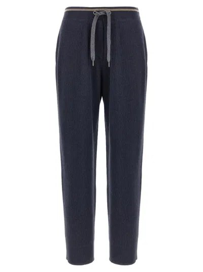 Brunello Cucinelli English Ribbed Trousers Pants Blue In Blue