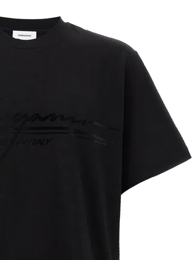 Ferragamo Signature Velvet Logo T-shirt In Black