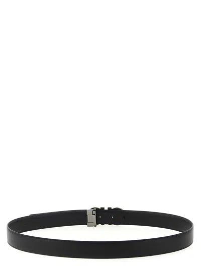 Ferragamo Reversible And Adjustable Double Gancini Belt In Black