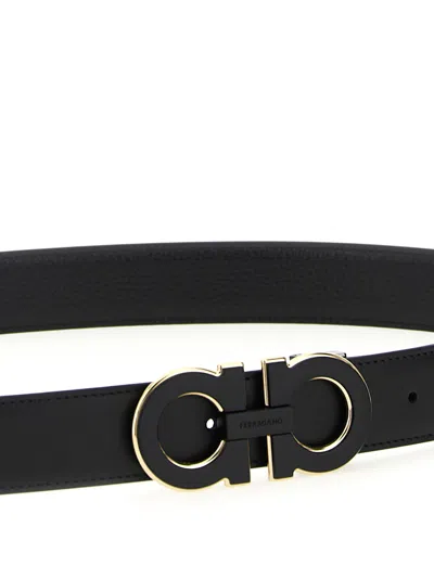 Ferragamo Reversible And Adjustable Double Gancini Belt In Black
