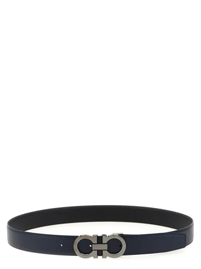 Ferragamo Reversible Belt With Adjustable Length And Metal Buckle In Blue