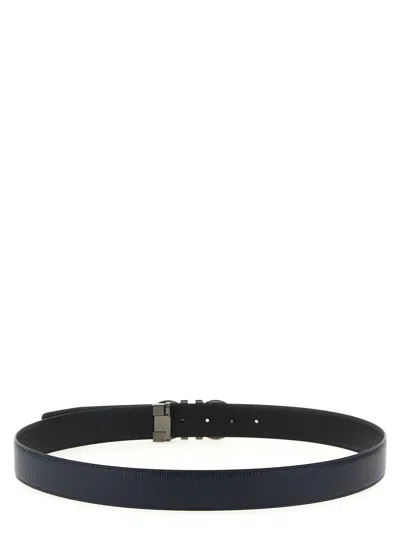 Ferragamo Reversible Belt With Adjustable Length And Metal Buckle In Blue