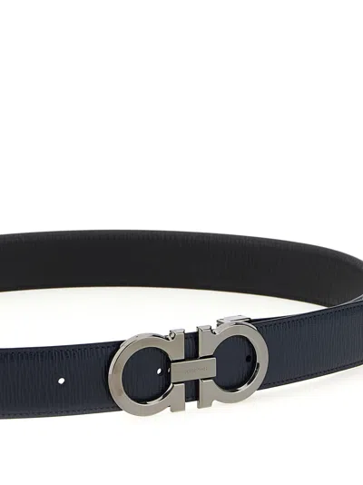 Ferragamo Reversible Belt With Adjustable Length And Metal Buckle In Blue