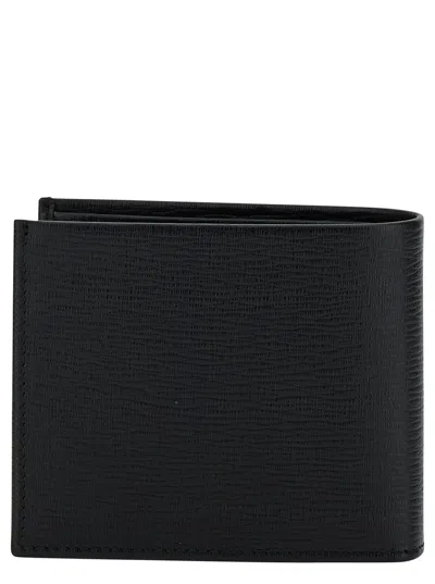 Ferragamo Men Black Gancini Bi-fold Wallet In Leather Man In Brown