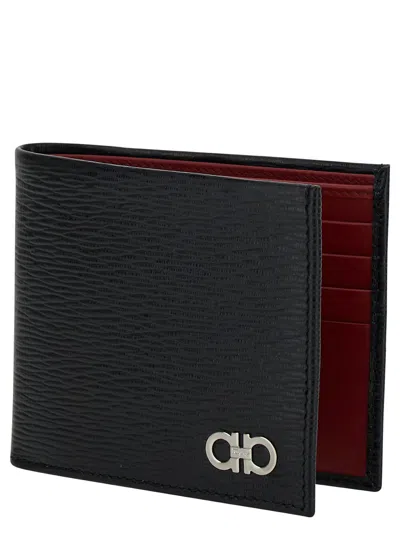Ferragamo Revival Gancini Black Wallet In Black
