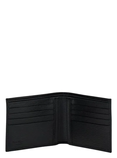 Ferragamo Men Black Gancini Bi-fold Wallet In Leather Man In Brown