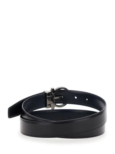 Ferragamo Black Belt With Gancini Buckle In Leather Man In Black