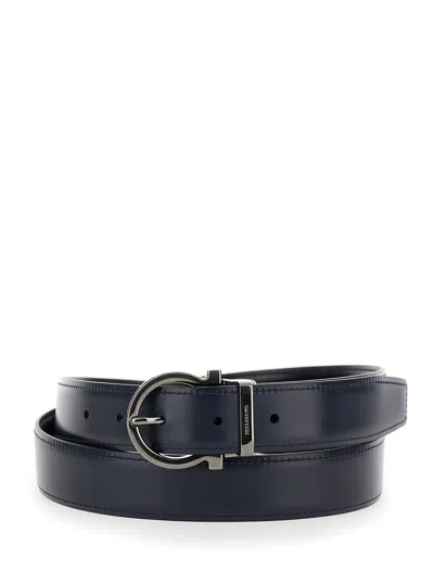 Ferragamo Black Belt With Gancini Buckle In Leather Man In Black