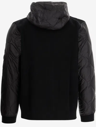 C.p. Company Wool Blend Jacket With Adjustable Hood And Ribbed Cuffs In Black