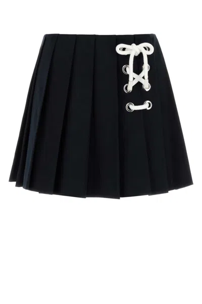 Prada Navy Pleated Drill Mini Skirt