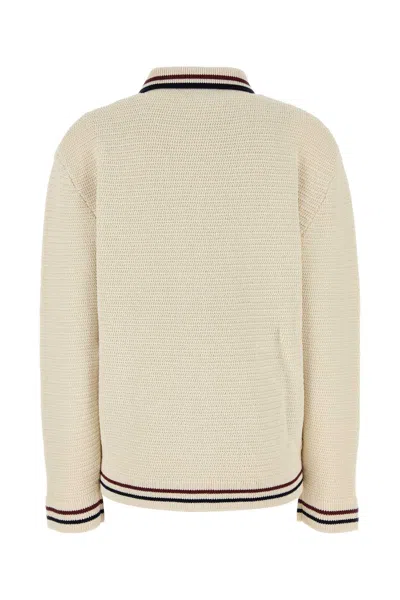 Miu Miu Cotton Cardigan Stripes Detail In Neutral